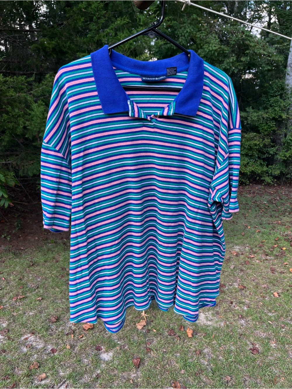 Mountain Lake Striped Polo in Blue, Teal & Pink
